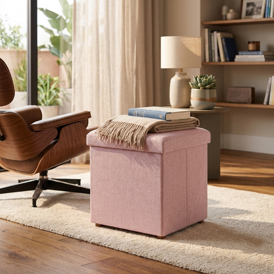 Pouf Coffre de Rangement Pliable — Repose-Pieds Multifonction