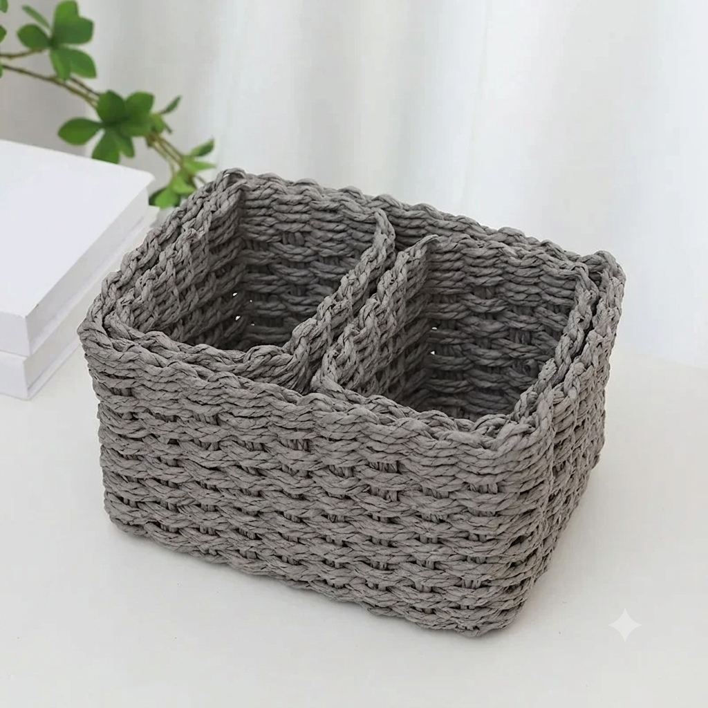 Panier de Rangement Tressé — Corde de Papier, Fait Main