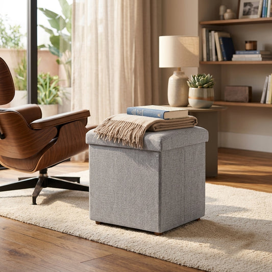 Pouf Coffre de Rangement Pliable — Repose-Pieds Multifonction