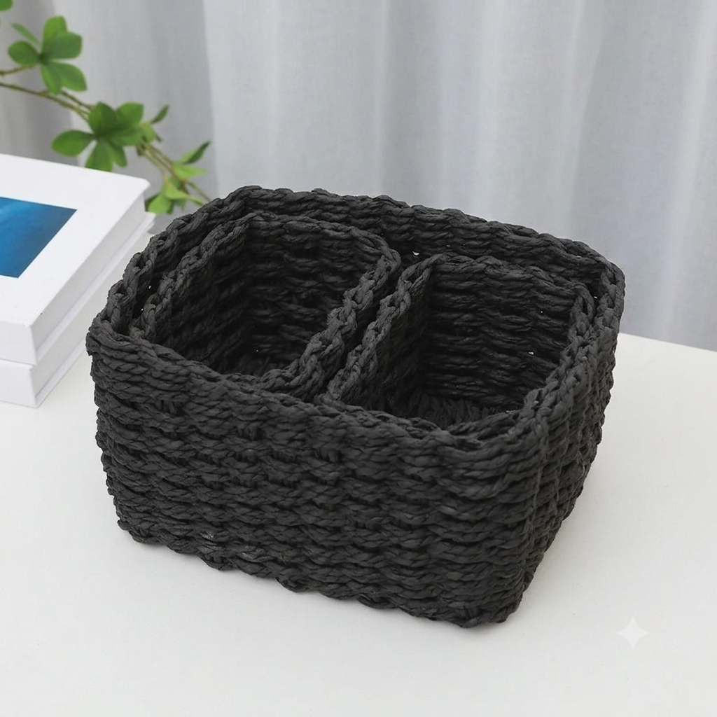 Panier de Rangement Tressé — Corde de Papier, Fait Main