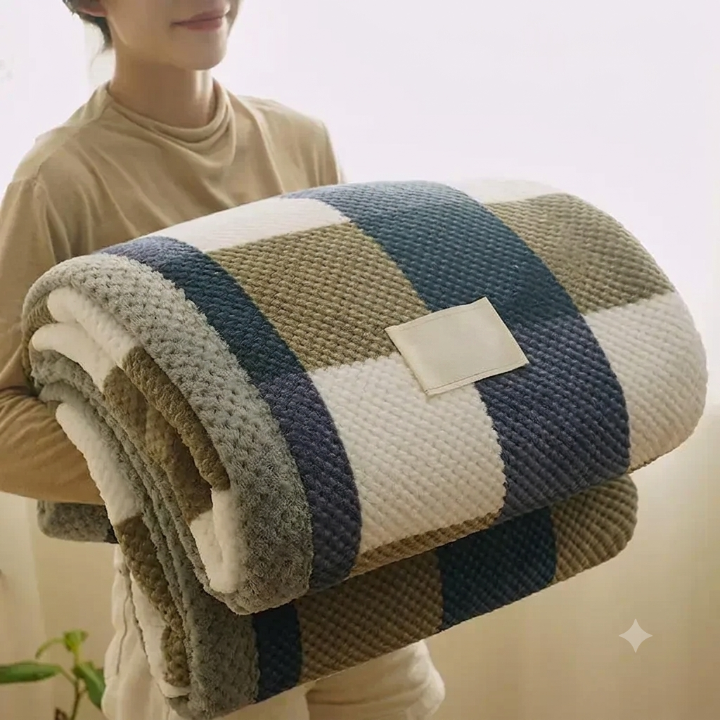Plaid Tricoté « Douceur » — Chenille Moelleuse, Fait Main