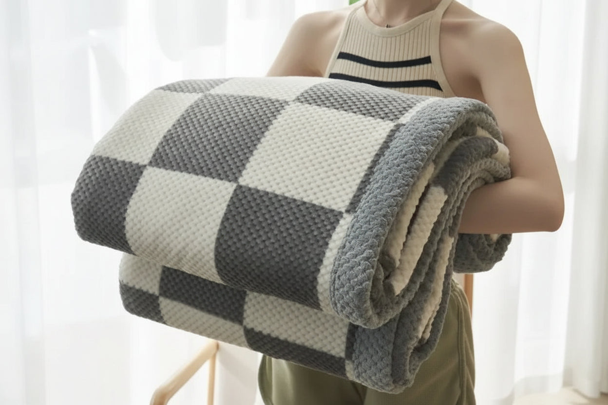 Plaid Tricoté « Douceur » — Chenille Moelleuse, Fait Main