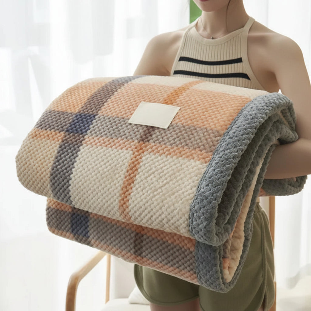 Plaid Tricoté « Douceur » — Chenille Moelleuse, Fait Main